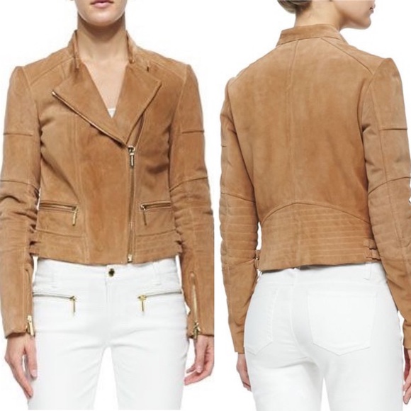 Michael Kors Quilted Panel Suede Moto Jacket, XS